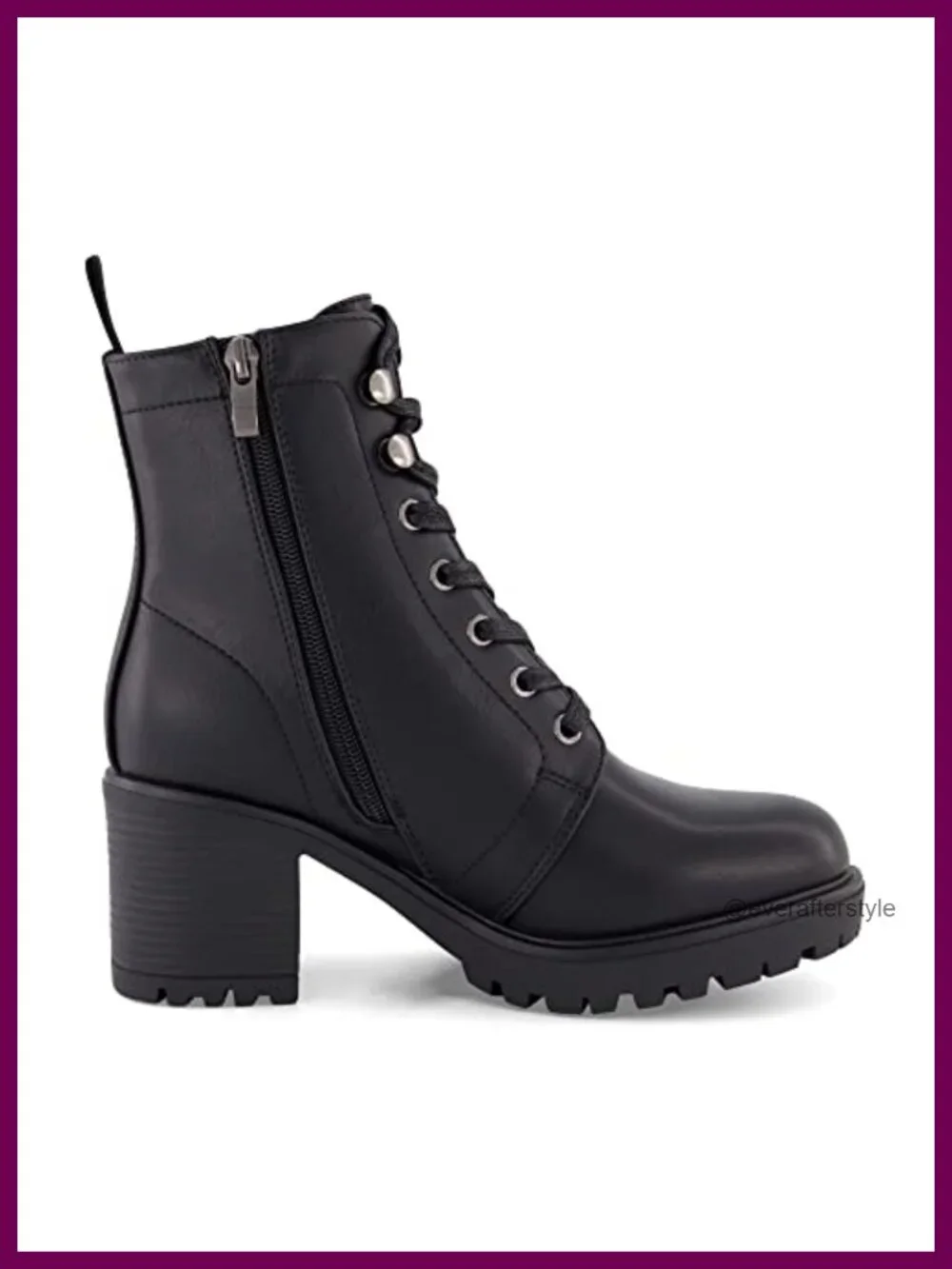 Women's Lace Up Bootie with Memory Foam Insole, Lug Sole, Side Zipper